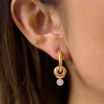 CZ Drop Interlock Hoop Earrings