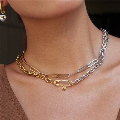 Heart Charm Paperclip Chain Necklace